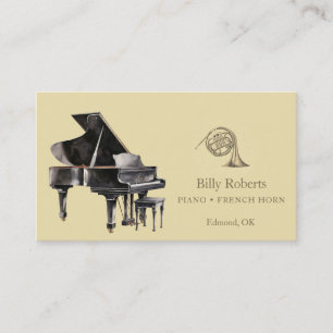Cartão De Visita Professor de Música Músico de Piano Francês Elegan
