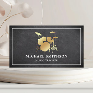 Cartão De Visita Professor de Música na Lousa Kit de Bateria Ouro B