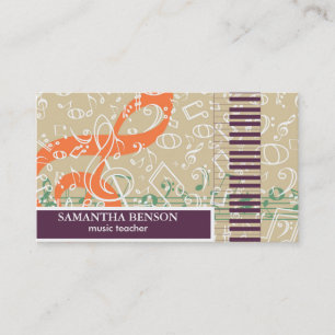 Cartão De Visita Professor de Música para Piano de Músico Elegante