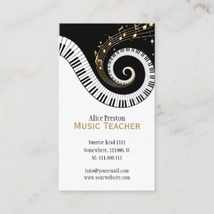 Cartão De Visita Professor de Música   Piano branco Elegante Clack 