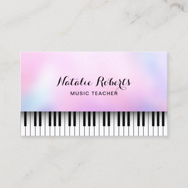 Cartão De Visita Professor de Música Piano Keys Elegante Dreamy Pin (Frente)
