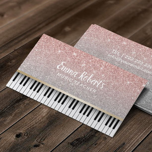 Cartão De Visita Professor de Música Piano Keys Modern Rosa Dourado