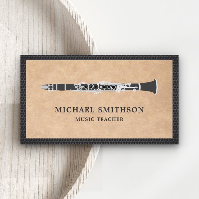 Cartão De Visita Professor de Música Rustic Kraft Black Clarinet (Criador carregado)