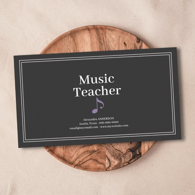 Cartão De Visita Professor de Música Simples (Simple Music Teacher Business Card)
