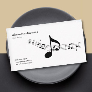 Cartão De Visita Professor de Música Simples, Preto e Branco