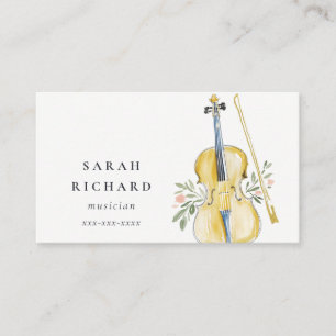 Cartão De Visita Professor de Música Violinista Elegante aquarela
