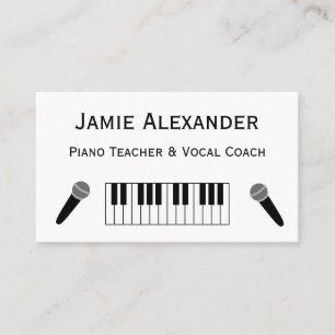 Cartão De Visita Professor de Piano e Coach Vocal Minimalista