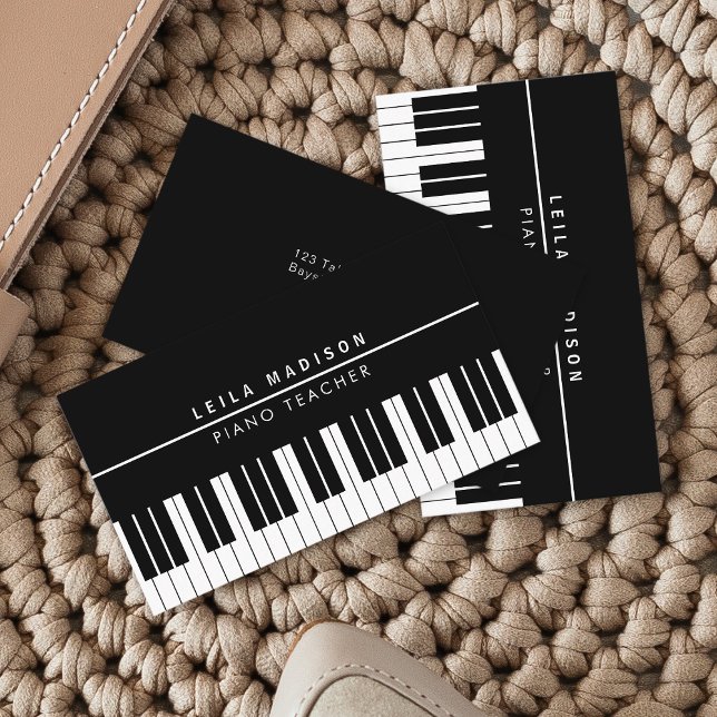 Cartão De Visita Professor de Teclado para Piano Preto Moderno (Make an impact with these professional business cards, showcasing your brand and credibility.)