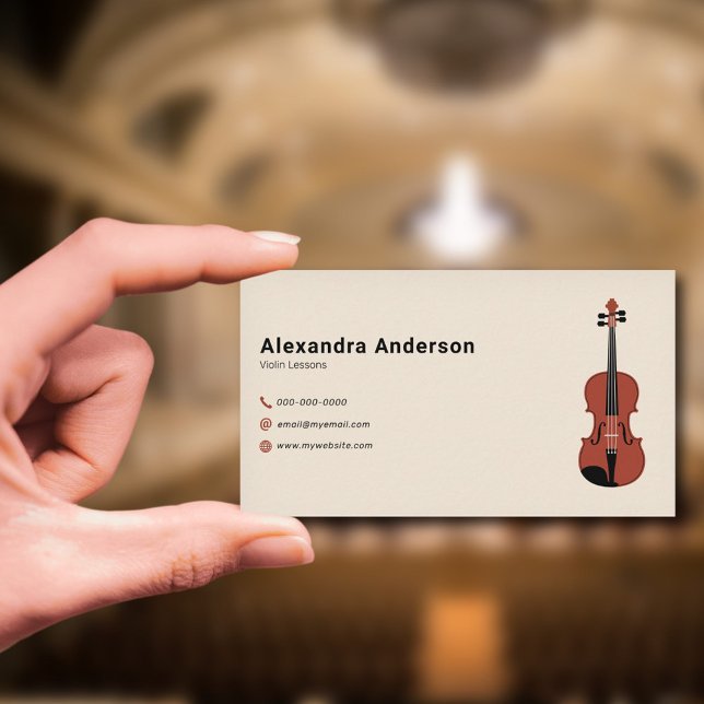 Cartão De Visita Professor de Violino Minimalista (Violin Teacher Business Card)