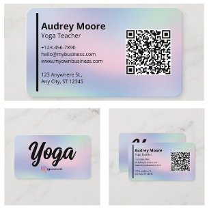 Cartão De Visita Professor de Yoga Moderno Yoga Studio Holographic