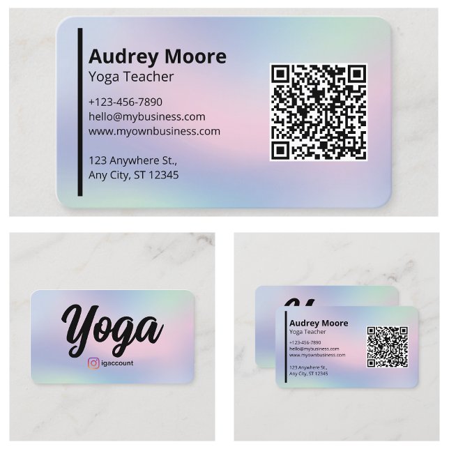 Cartão De Visita Professor de Yoga Moderno Yoga Studio Holographic (Yoga Teacher Modern Yoga Studio Holographic Business Card
)