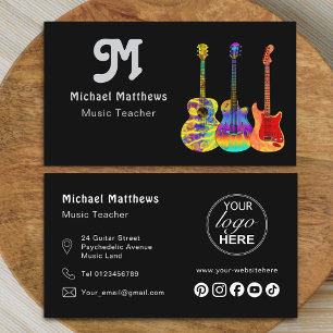 Cartão De Visita Professor Moderno de Guitarra Logotipo de Músico M