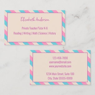 Cartão De Visita Professor particular/Beige Rosa-Rosa-Tutor e Azul-
