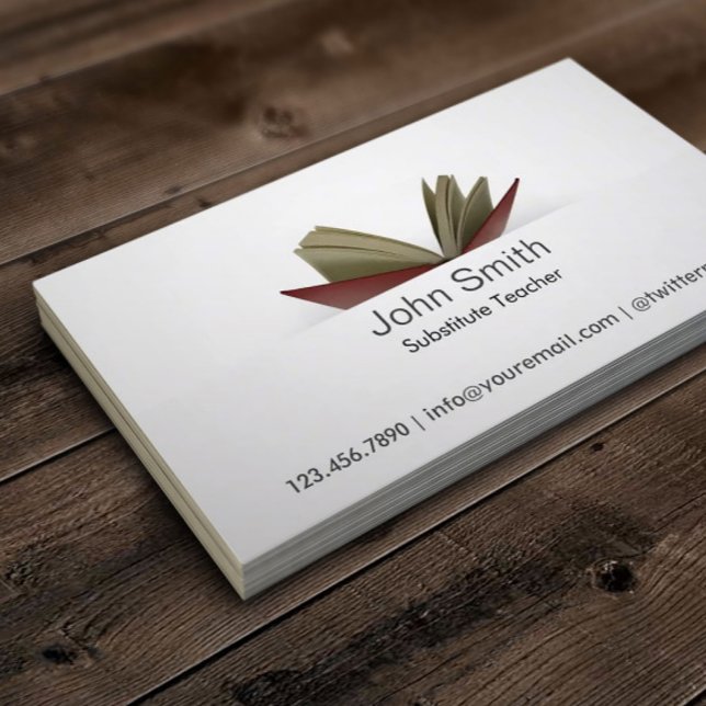 Cartão De Visita Professor Sutil Substituto de Livro Aberto (Criador carregado)