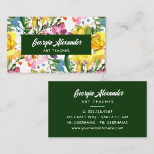 Cartão De Visita Professora de Arte Floral Moderna Trendy Watercolo