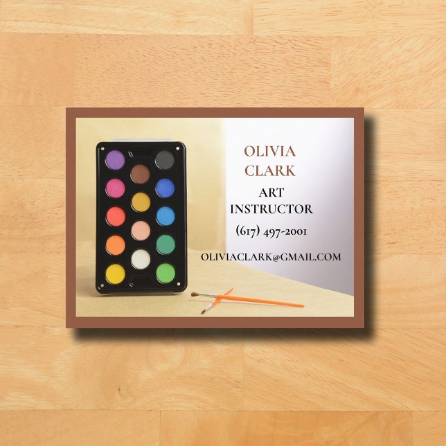 Cartão De Visita Professora de Arte Marrom Turnê de Arte (Brown Business Card for Art Teacher )