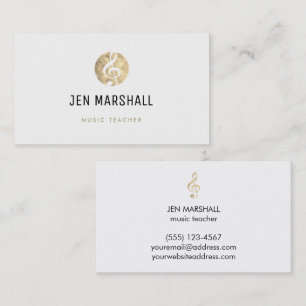 Cartão De Visita professora de música elegante, faux dourado treble