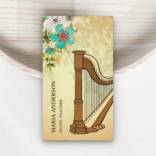 Cartão De Visita Professora Elegante De Música De Harp Floral Russo