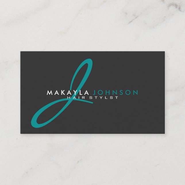 Cartão De Visita Profissional azul do monograma da cerceta moderna (Frente)