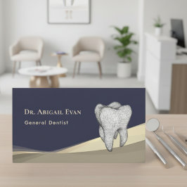 Cartão De Visita Profissional Azul Marinho Dourado Ícone de Dente 3