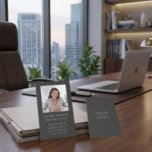 Cartão de Visita Profissional Cinza Escuro com Fot