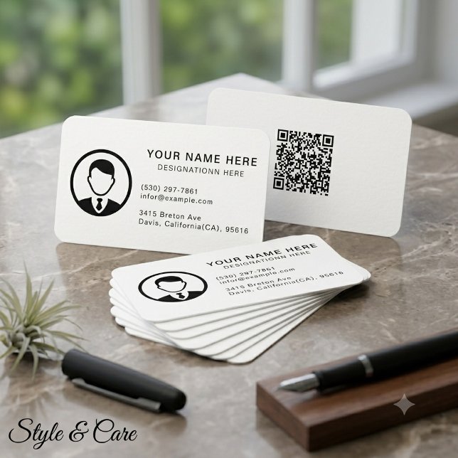 Cartão de Visita Profissional com Foto & Código QR (Editable Photo & QR Code Professional Business Card)