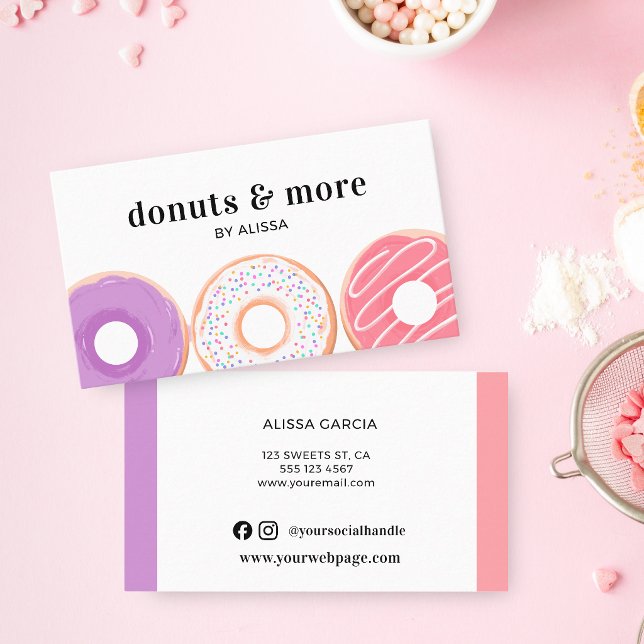 Cartão de Visita Profissional da Padaria Donut Doc (Front and back of standard size card is shown with square corners. Choose size + corner. Packs of 50)