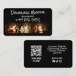 Cartão De Visita profissional de barman de bebidas | Preto Moderno