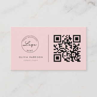 Cartão De Visita Profissional de código QR minimalista de luxo rosa
