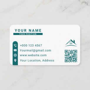 Cartão De Visita Profissional de Imóveis Moderno em Verde Azul e Br