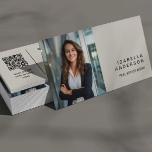 Cartão De Visita Profissional de Imóveis Moderno Tan Foto Real QR