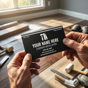 Cartão De Visita Profissional de Instalação de Pisos Preto e Prata