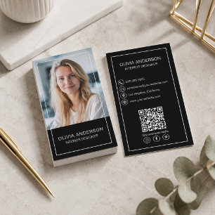 Cartão De Visita Profissional de Mídia Social Código QR de Foto Mod
