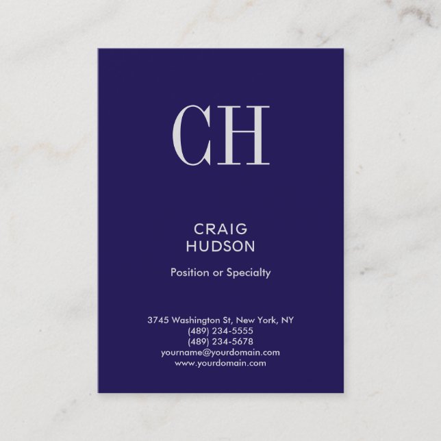 Cartão de visita profissional de monograma azul de (Frente)