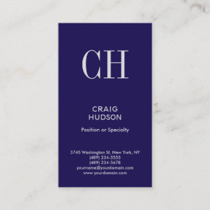 Cartão de visita profissional de monograma azul de