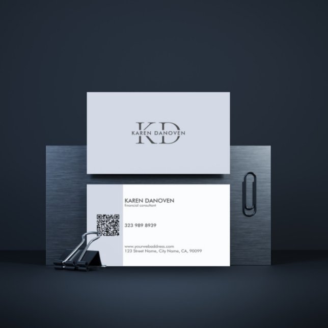 Cartão De Visita Profissional de Monograma Azul Pálido Moderno (Criador carregado)