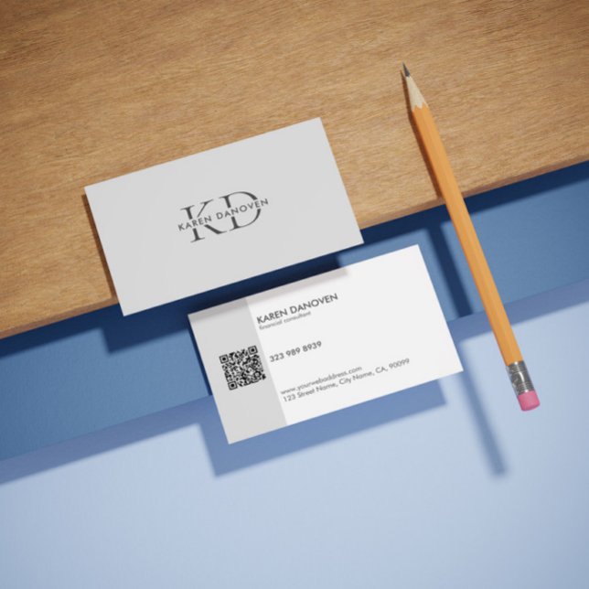 Cartão De Visita Profissional de Monograma de Cinza Moderna (Criador carregado)