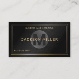 Cartão De Visita Profissional de Monograma Personalizado em Preto e