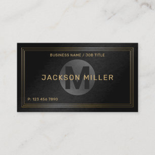 Cartão De Visita Profissional de Monograma Personalizado em Preto e