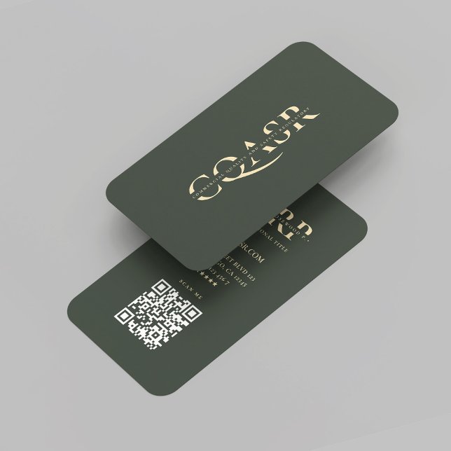 Cartão De Visita Profissional Dourado Verde Escuro da Empresa Moder (Modern Company Monogram Dark Green Gold Professional Marketing Business Card)