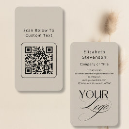 Cartão De Visita Profissional Elegante Bege Código QR Logotipo Pers