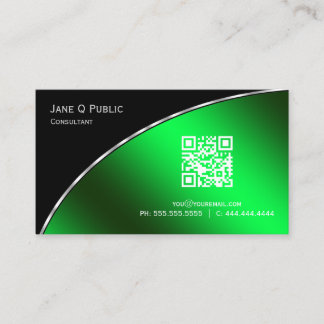 Cartão De Visita Profissional Elegante de QR Verde Brilhante Modern
