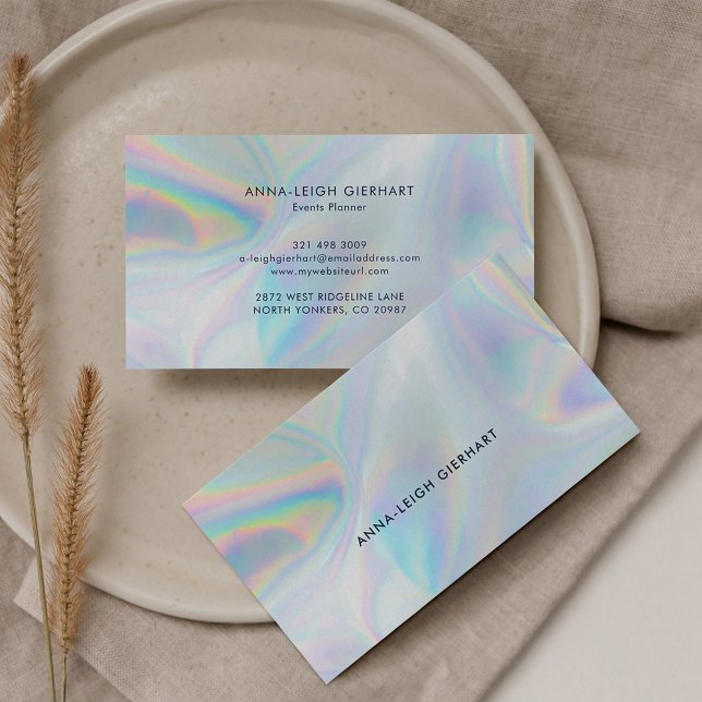 Cartão De Visita Profissional Elegante Holográfico (Minimalist Holographic Typography Business Card)