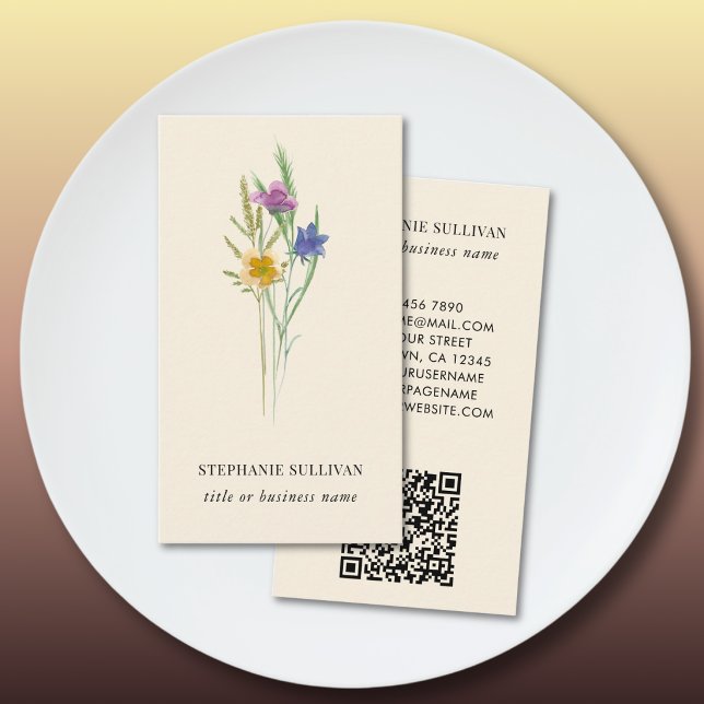 Cartão de Visita Profissional Flor Silvestre Códig (Criador carregado)