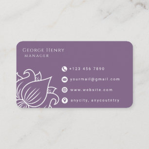Cartão de Visita Profissional Floral Roxo Elegante