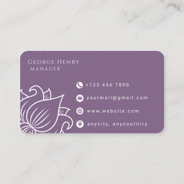 Cartão de Visita Profissional Floral Roxo Elegante (Verso)
