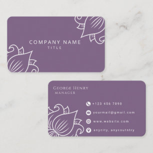 Cartão de Visita Profissional Floral Roxo Elegante