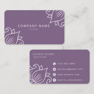 Cartão de Visita Profissional Floral Roxo Elegante