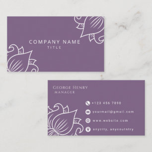 Cartão de Visita Profissional Floral Roxo Elegante