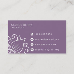 Cartão de Visita Profissional Floral Roxo Elegante